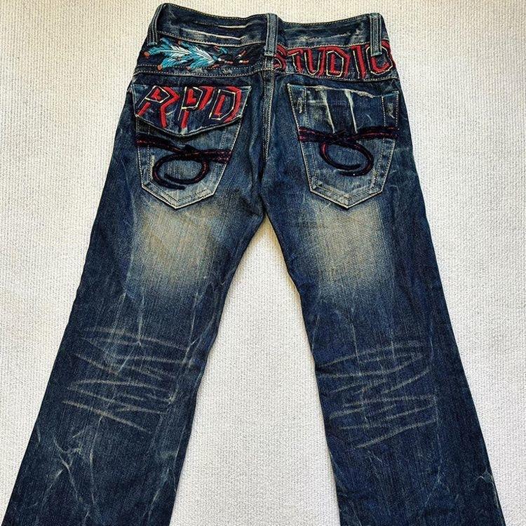 American High Street Design Sense Heavy Industry Embroidery Jeans Children Spice Girl Retro Subculture Old Low-rise Mopping Pants