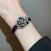 Elegant French Diamond Crystal Bracelet with Black Camellia - High-End, Super Shiny, Unique Design Jewelry.