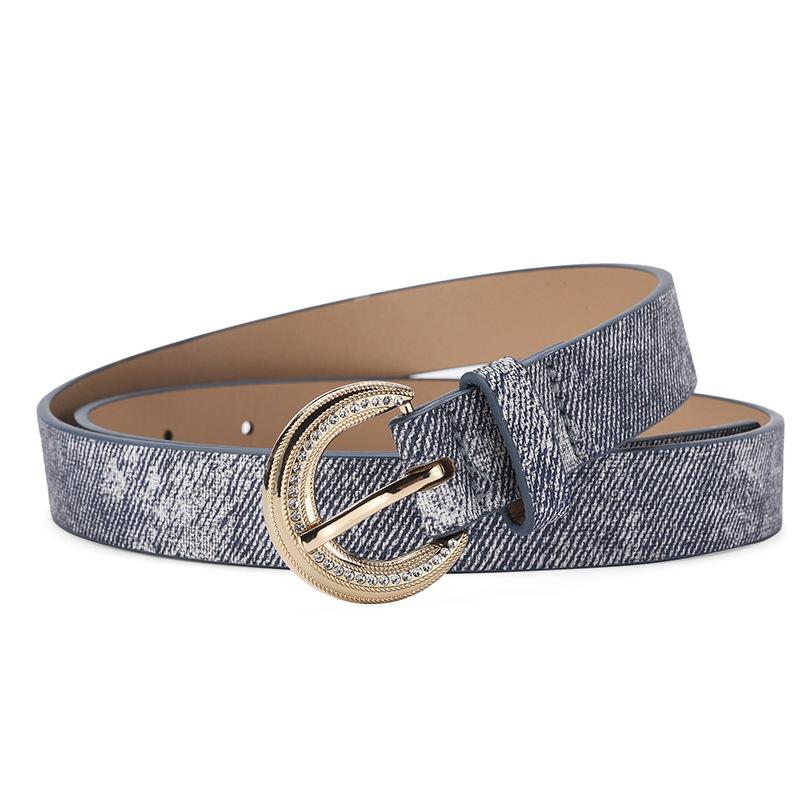 

Женский элегантный простой декоративный ремень с пряжкой из сплава, инкрустированной стразами, высококачественный женский ремень Tide Length 106 Width 2.4 джинсовый