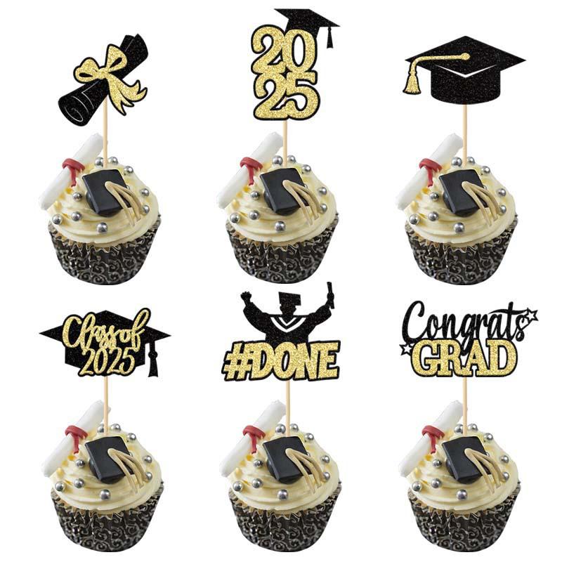 Class Of 2025 Graduation Cupcake Topper - Celebrate Graduation Day With Glitter Congrats Grad Cupcake Picks Decorations