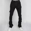 DRIPX Jeans Uomo Pantaloni Lunghi Pantaloni a Zampa di Elefante in Denim Pantaloni Dritti con Strappi Vestibilità Slim Vita Alta Casual Tasca con Bottone Cuciture Autunno Inverno