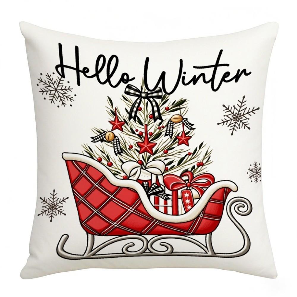 Soft Throw Cushion Case 2D Printed Snowman Pillow Cover Cartoon Cute Santa Pillow Cover Car