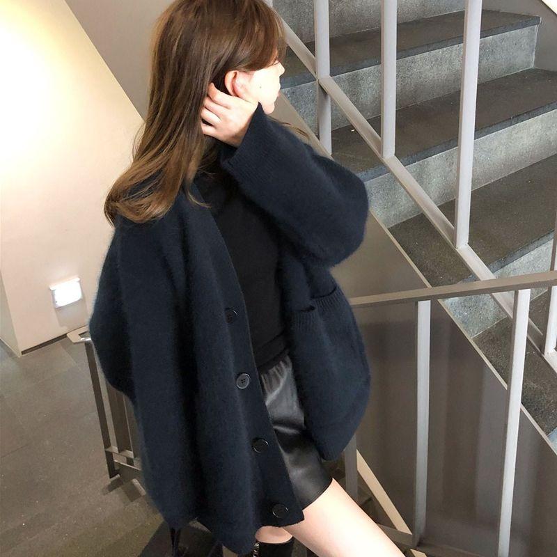 Herbst Retro V-Ausschnitt Langarm Strickpullover Jacke Damenmode Solide Casual Winter Damen Strickjacken Tops Elegant Button Up Lady Cardigan 25637
