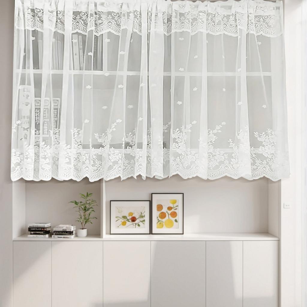 Double Row Lace Curtain Through Rod Lace Short Curtain Finished Curtain Bay Window Kitchen Partition Curtain Window Screen Temu