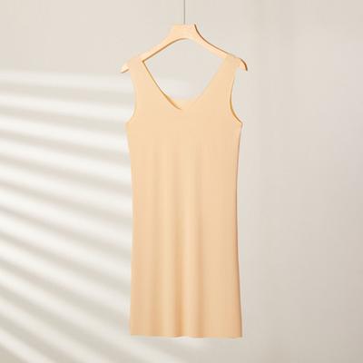 Women Nightdress Seamless Ice Silk Thin V Neck Sleeveless Solid Color Loose Plus Size Underskirt