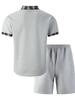 Men's Breathable Waffle Plaid Patchwork Short Sleeve Cardigan & Shorts Set