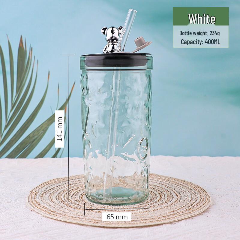 OLOEY Diamond Bear Glass Tumbler with Lid and Straw