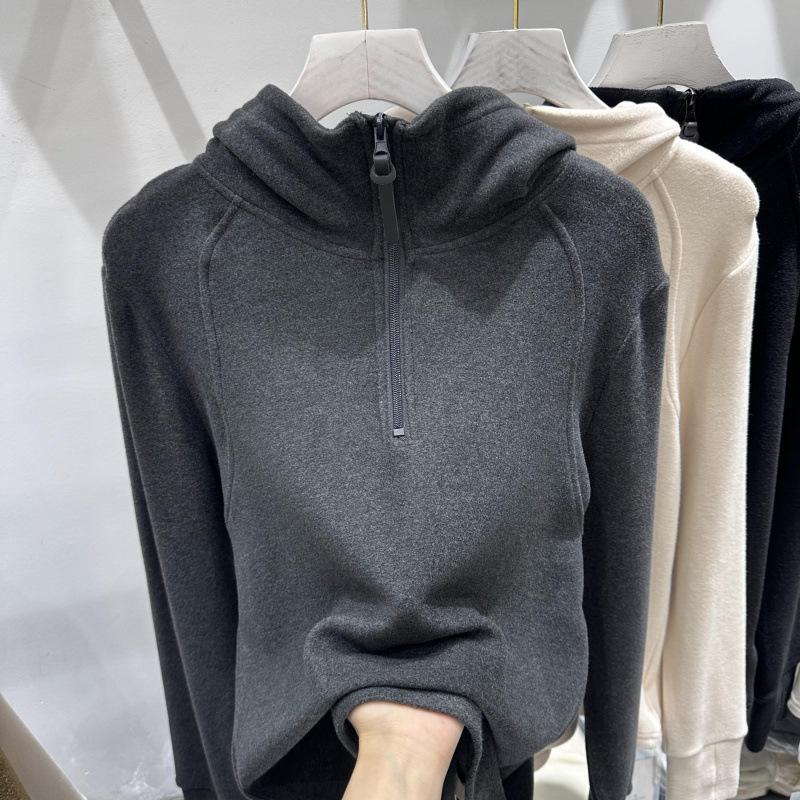 German Fleece Korean Style Chic Hooded Half-Zip Women s Top for Autumn/Winter S