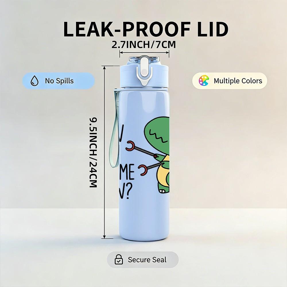 1PC Green Dinosaur Quote Cartoon 750ml Color Plastic Sports Water Bottle Leakproof Flip Straw Lid Suitable for Sports Office Home Use