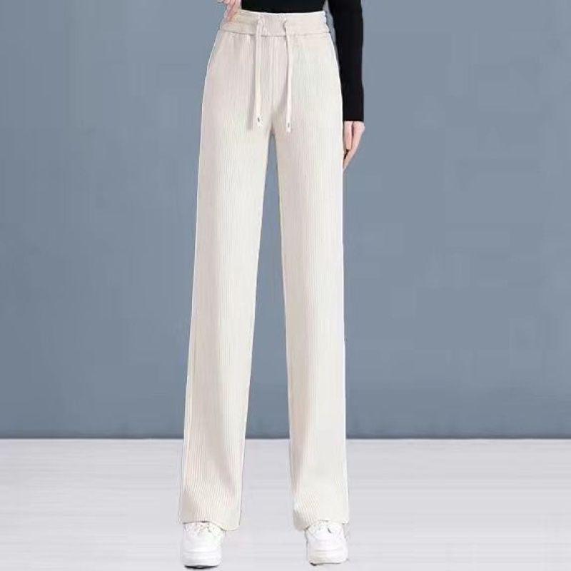 Chenille Draping Fleece-Lined High Waist Slimming Straight-Leg Pants for Women - Autumn/Winter 2024 Collection.