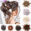 Szintetikus Chignon Messy Scrunchies elasztikus pánt haj konty Egyenes felhúzott hajdísz magas hőmérsékletű szálas természetes műhaj
