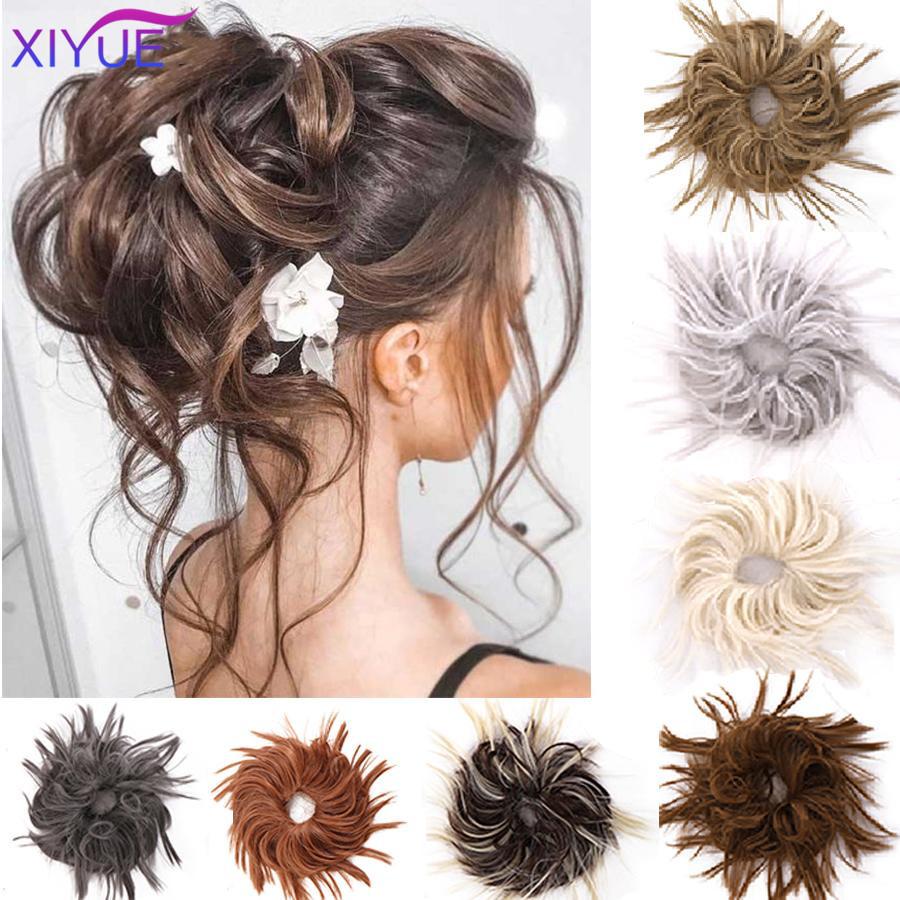 Szintetikus Chignon Messy Scrunchies elasztikus pánt haj konty Egyenes felhúzott hajdísz magas hőmérsékletű szálas természetes műhaj