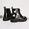 Girls Short Boots Sweet Love Heart Kids Princess Boots Black Glossy Versatile  Autumn  Children Leather Boots Side Zipper