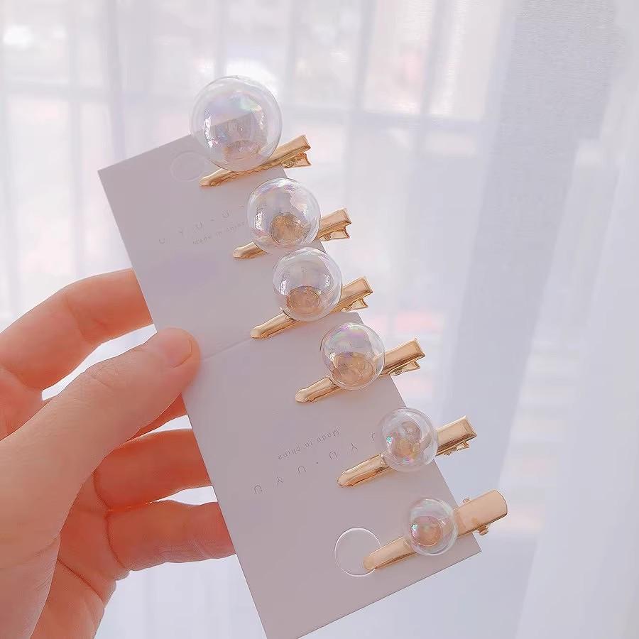 

6 шт./набор милых и простых заколок для волос в виде мыльных пузырей - металлические боковые заколки в виде утконосов для коротких волос, красочный дизайн 1 set