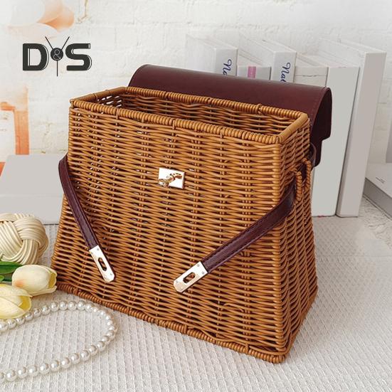 Gift Basket with Swinging Clasp Faux Rattan Woven Basket with Handle Party Favor Storage Basket for Chocolates Candies Wedding Birthday