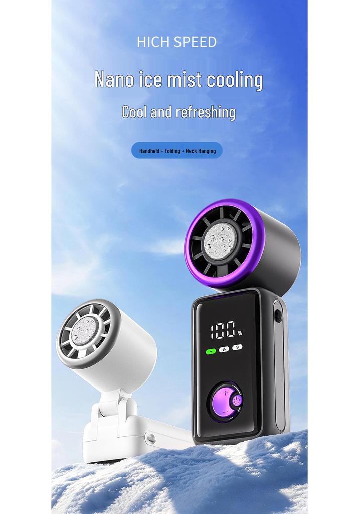 USB Rechargeable High-Speed Foldable Handheld Fan with Cooling Ice Pack and Digital Display