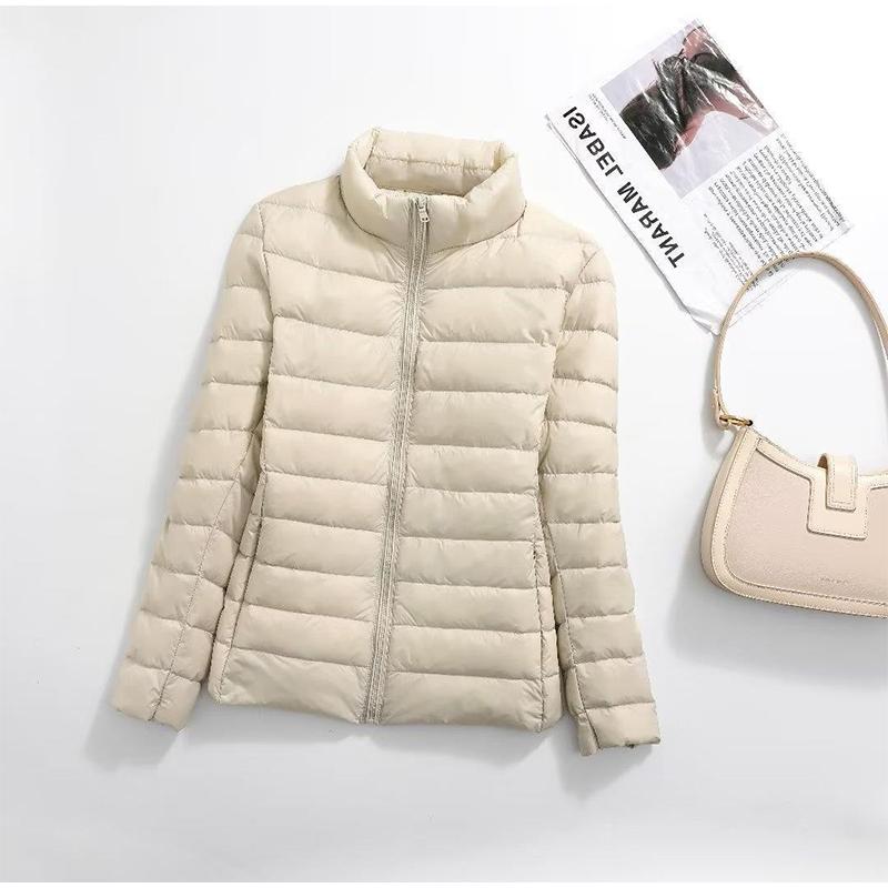 Women's Lightweight Long-Sleeve Water-Resistant Jacket Warm Slim Stand Up Collar Zipper Coat