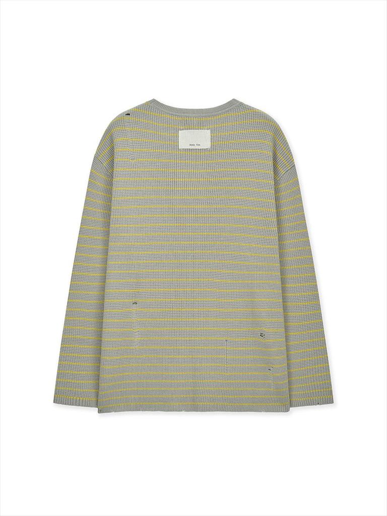 [Matinkim] STRIPE DAMAGED LOOSE PULLOVER IN BEIGE