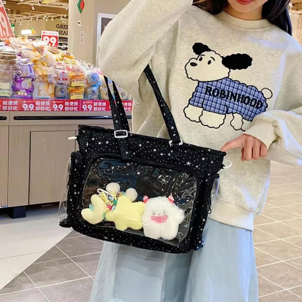 New Fashion Sweet Ita Bag Lolita Girl Transparent Shoulder Bag Women Large Capacity Ribbon Bow Tote Bag Cute DIY Display Handbag