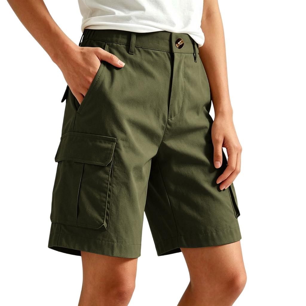 Casual Kleurrijke Elastische Taille Cargo Shorts voor Dames met Zakken voor Zomerse Buitenactiviteiten