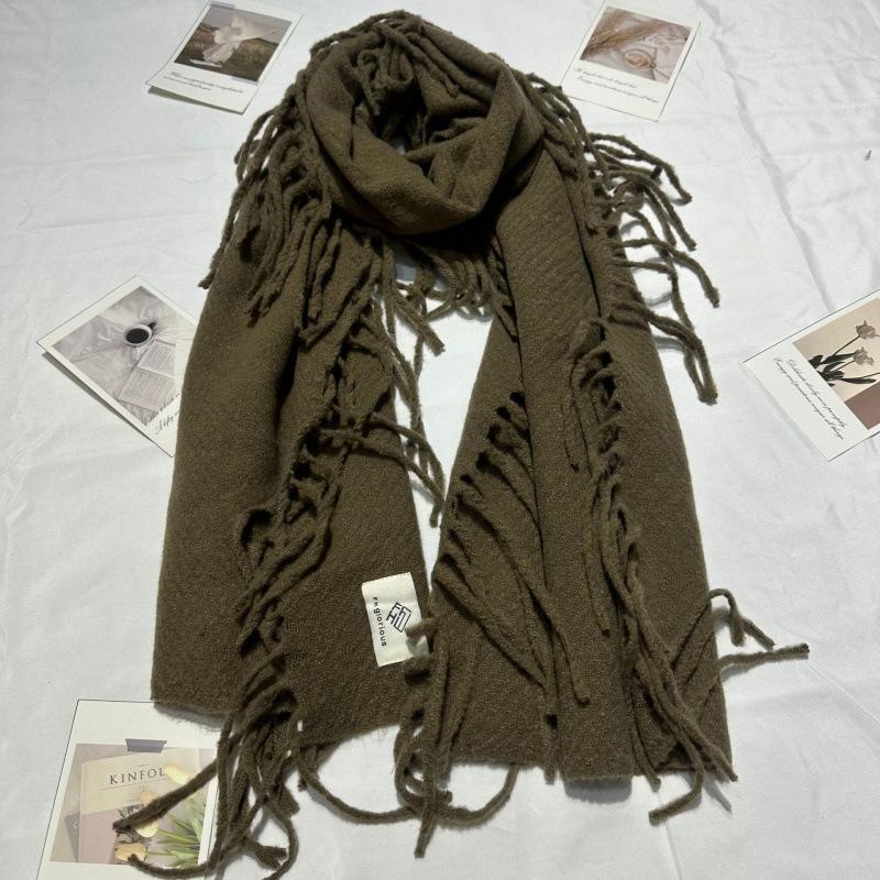 New Solid Color Tassel Imitation Cashmere Scarf on Both Sides for Women Autumn and Winter Versatile Shawl High End Winter Warm Thickened Scarf