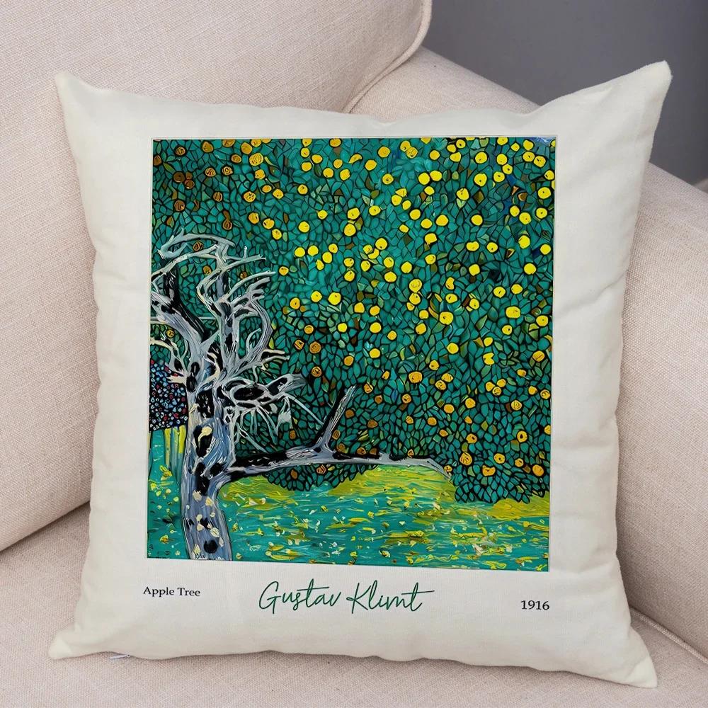 

Чехол для подушки Gustav Klimt Green Flower Garden Flora с двусторонним декором и скандинавским принтом, плюшевая наволочка для дивана и дома 30x30cm