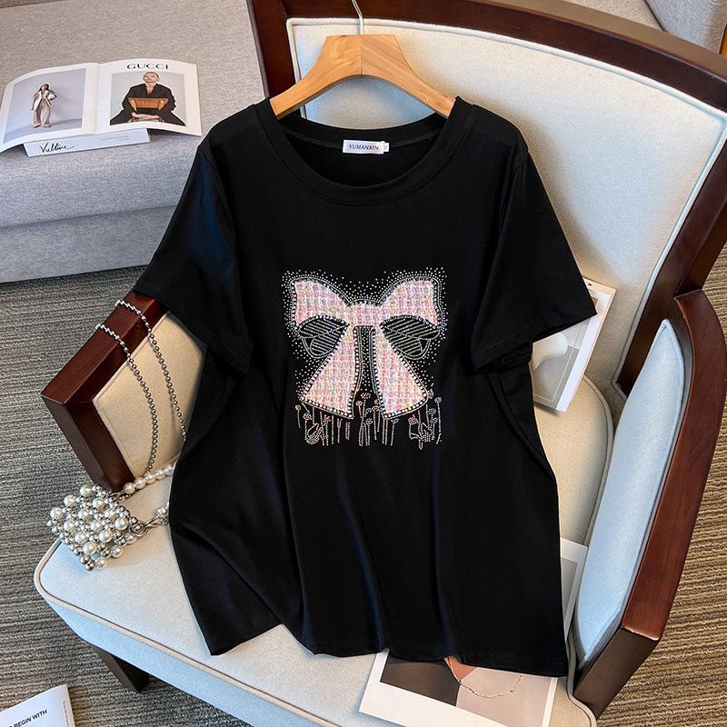 Plus Size Round Neck Mid-Length Loose Short-Sleeve Women's T-Shirt (Sizes 200/300/350 jin) - Style 6509