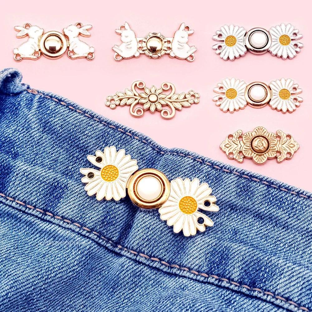 Flowers/cats Pants Tighten Waist Brooches Buckle Pins Waist Clip Adjustable Snap Detachable Button for Jeans Dress