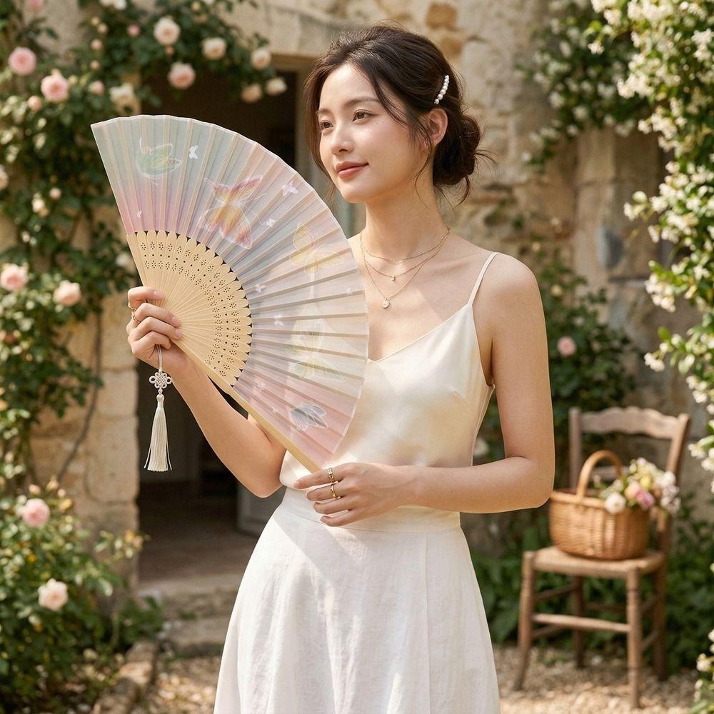2PCS/SET Traditional Ancient Folding Fan Vintage Bamboo Fan Dance Fan  Cheongsam Matching