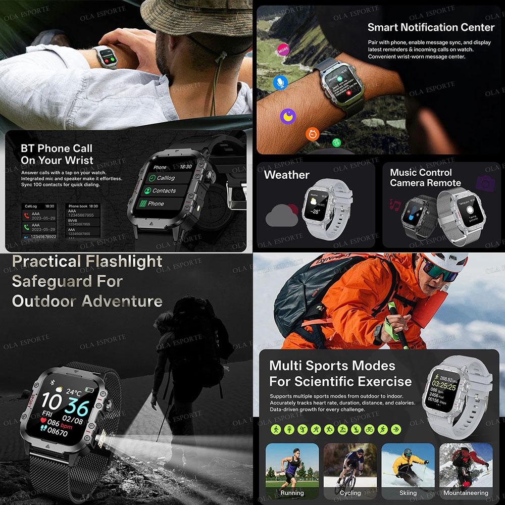 New Military Smart Watch Men IP68 5ATM Outdoor Sports Fitness Tracker Health Monitoring 1.81Inch Bluetooth Calls Smartwatch HT30