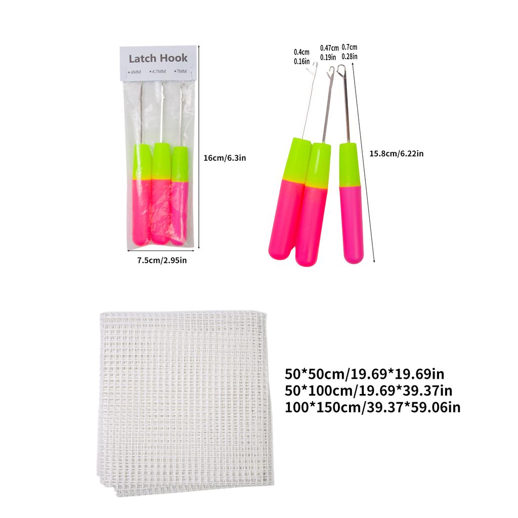 3Pcs Latching Hook Crochet Needle with Mesh Canvas for Rug Carpet Making and Art Craft Crochet Hook with Latching Hook