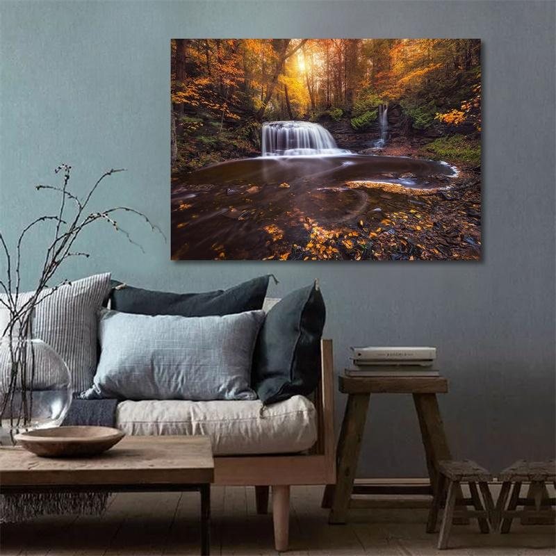 WCIC Yeni Temiz Şelale Dağlarda Sabah Erken Güneş Sanat Kumaş Ev Arka Plan Duvar Dekorasyonu Boyama Asılı Boyama