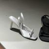 ankle strap silver satin bow high heel cool slippers thin heel open-toed women's sandals temperament