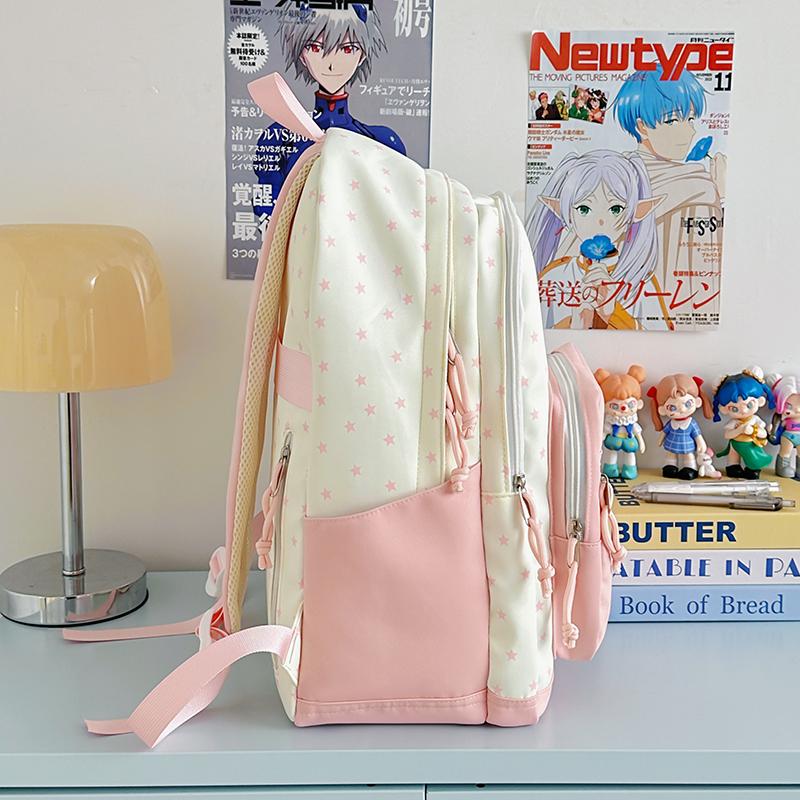 Student Schoolbag Women's Large Capacity Star Printed Backpack Colorblock Travel Backpack
