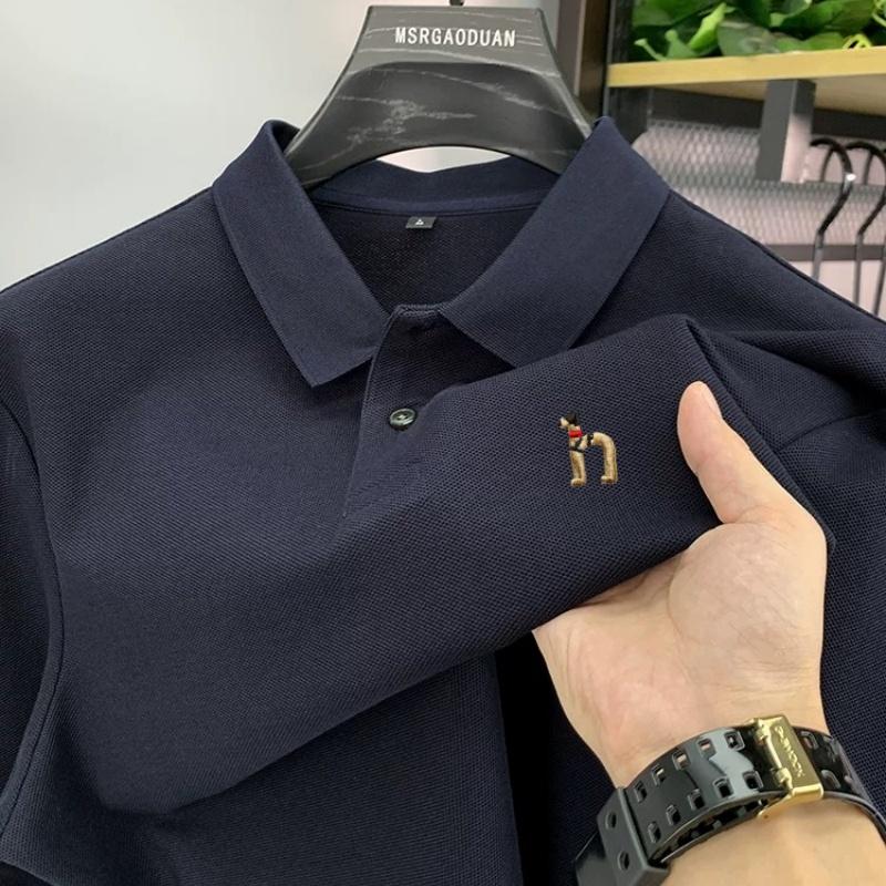 100% Ren Bomull Langermet Herre Poloskjorte Lett Luksusmerke Mote Tegneserie Valpebroderi Business Casual Ny T-skjorte