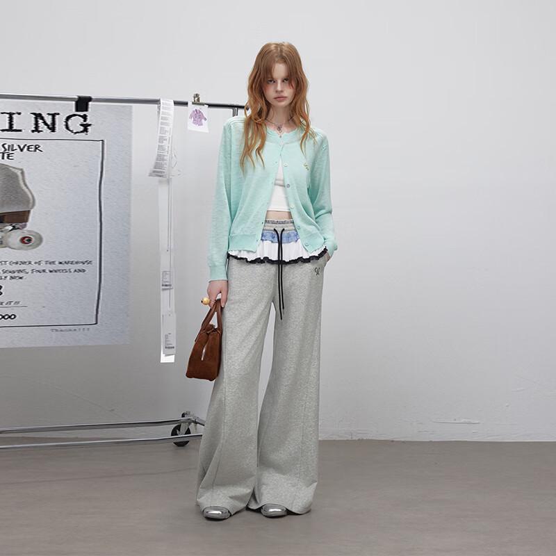 UNIFREE Women's Loose Wide Leg Contrast Double Waistband Sweatpants