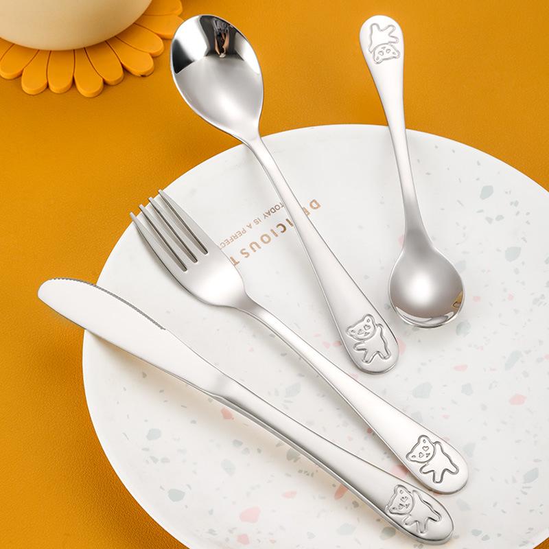Children's 304 Stainless Steel Cutlery Set - Knife, Fork, Spoon & Bear Design, Ideal for Kindergarten or Gift
