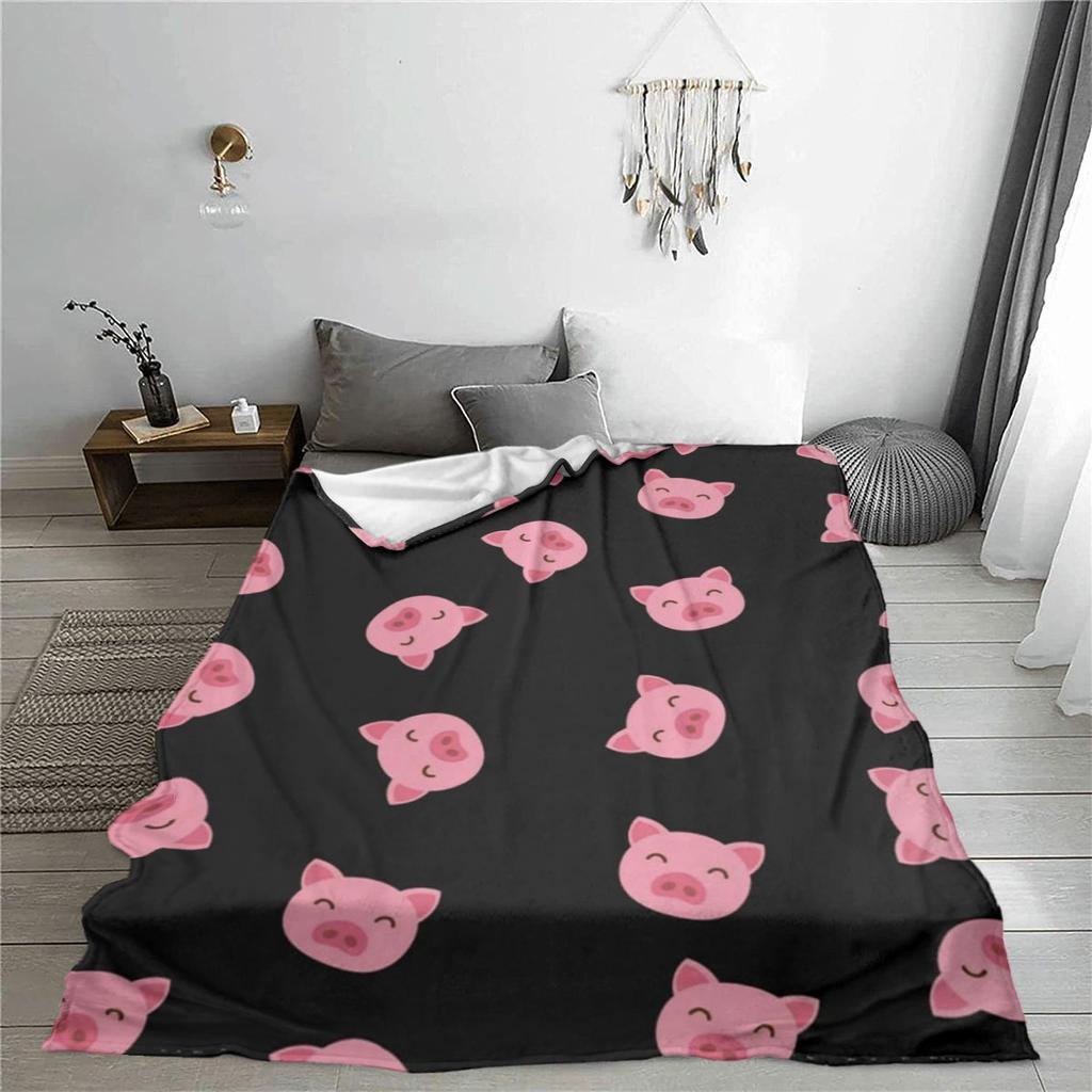 Cute Pig Head Print Blanket Soft All Season Couch Sofa Bed Throw Office Nap Camping Travel Home Decor