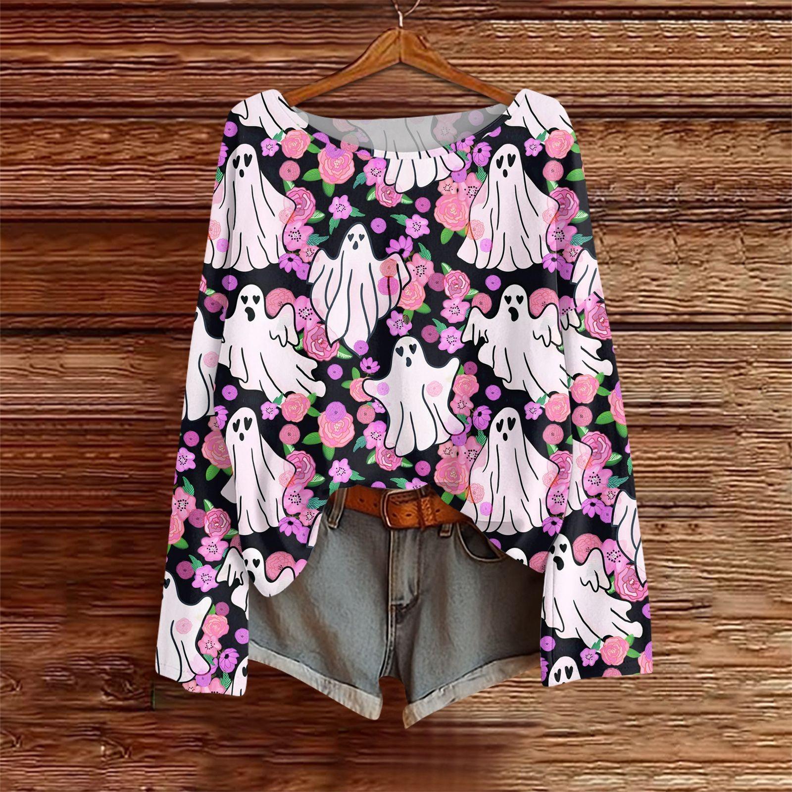 

Long Sleeve Shirts For Women Print Graphic Tees Blouses Casual Plus Size Basic Tops Pullover XL