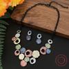 New color painting oil geometric hollow round necklace earrings set fashionable women's round jewelry set