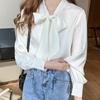 Spring 2025 New Women Blouses Shirts Long Sleeve Bow Collar White Chiffon Blouse Shirt Women Tops J766