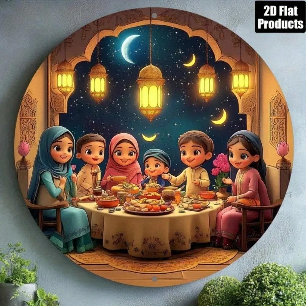 

Металлическая жестяная табличка «Луна Рамадана» Винтажное исламское настенное искусство для декора дома 20x20 разноцветный