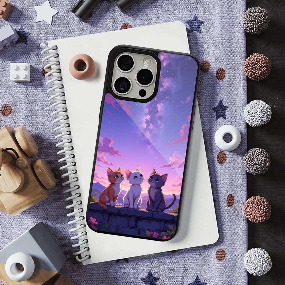 Cute Art Cat Cartoon Phone For iPhone 17,14,11,15,16,13,12,Pro,Max,For Magsafe,Plus,Mini, Magnetic Wireless Charging Case