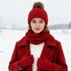 3 ks/sada Dámská zimní čepice Šála Rukavice Set Plyšová bambule Dekorace Pletená čepice s copánkovým vzorem Dlouhá šála Teplý set rukavic