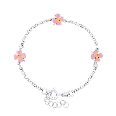 Children's Bracelet - LÉA &; ARTHUR - 3 FLOWERS - Rhodium-plated 925 Silver - Adjustable Length 14-16.5 Cm