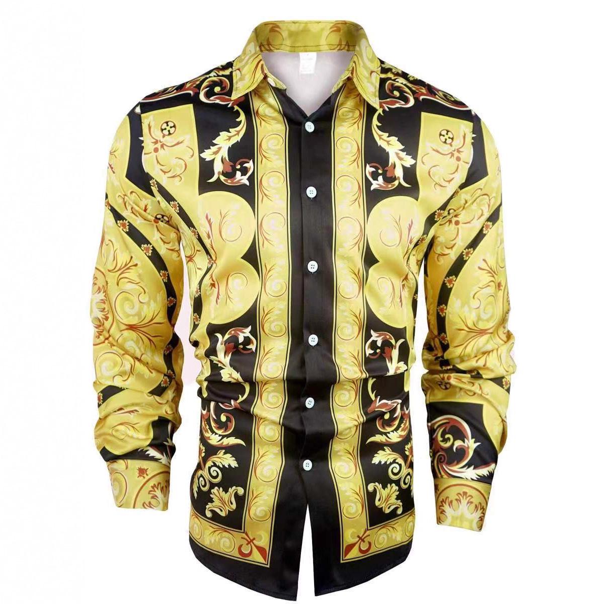 

Мужская модная рубашка с длинным рукавом с 3D цифровой печатью - Коллекция весна-осень M жёлтый