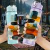 1PC Abstract Geometric Shape Modern Print 750ml Color Plastic Sports Water Bottle Leakproof Flip Straw Lid Suitable for Sports Office Home Use