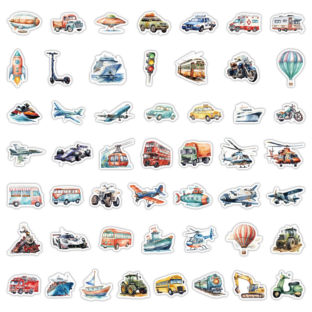 50 Non-repeating Transportation Stickers for Mobile Phone Suitcase Waterproof Decorative Stickers for Children's Hand Account Stickers