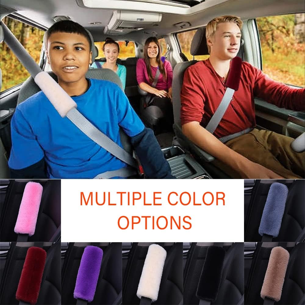 2PCS Fluffy Car Seatbelt Covers - Soft&Comfortable Plush Seat Belt Cushion Protects Shoulder - Universal Seat Belt Covers For Adults Or Children Fits