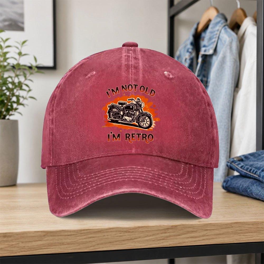 Retro Biker Print Washed Baseball Cap  Unisex Adjustable Dad Hat for Outdoor Daily Wear Parties Vacations Valentines Gift
